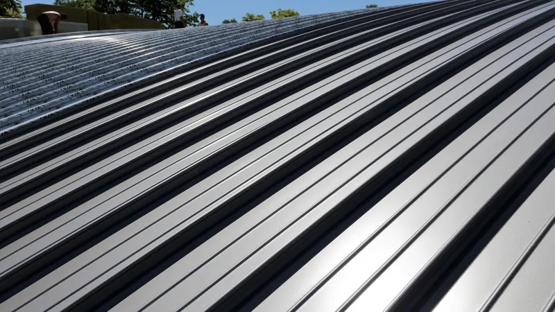 Close-up of standing seam metal roof panel detail