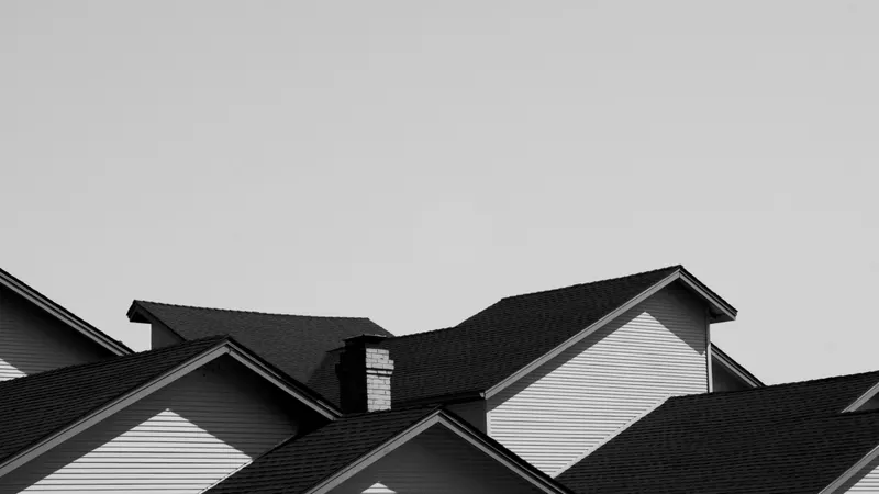 Black and white editorial photograph of Utah rooflines — commercial roofing context